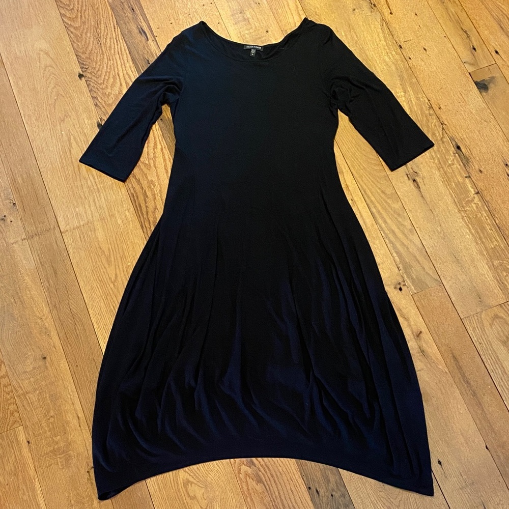 Eileen Fisher Cocoon Oval Stretchy Jersey Knit Dress Minimalist Black MEDIUM